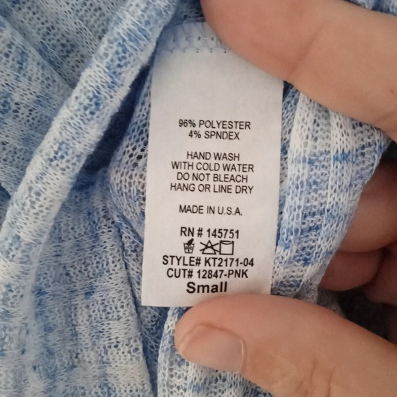 The Impeccable Pig Blue & White Open Twist Back Knit Sweater Size Small - Picture 7 of 8